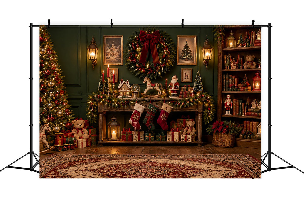Santa Werkstatt Hintergrund Vintage Spielzeug Kranz Salon ZTT69-53
