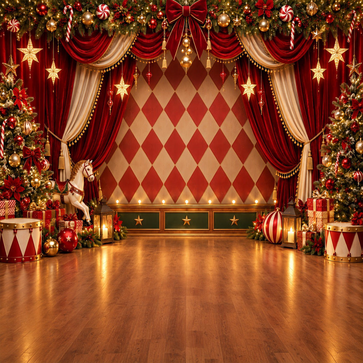 Weihnachtlicher Fotohintergrund Samtvorhang Karussell Bühne ZTT69-54