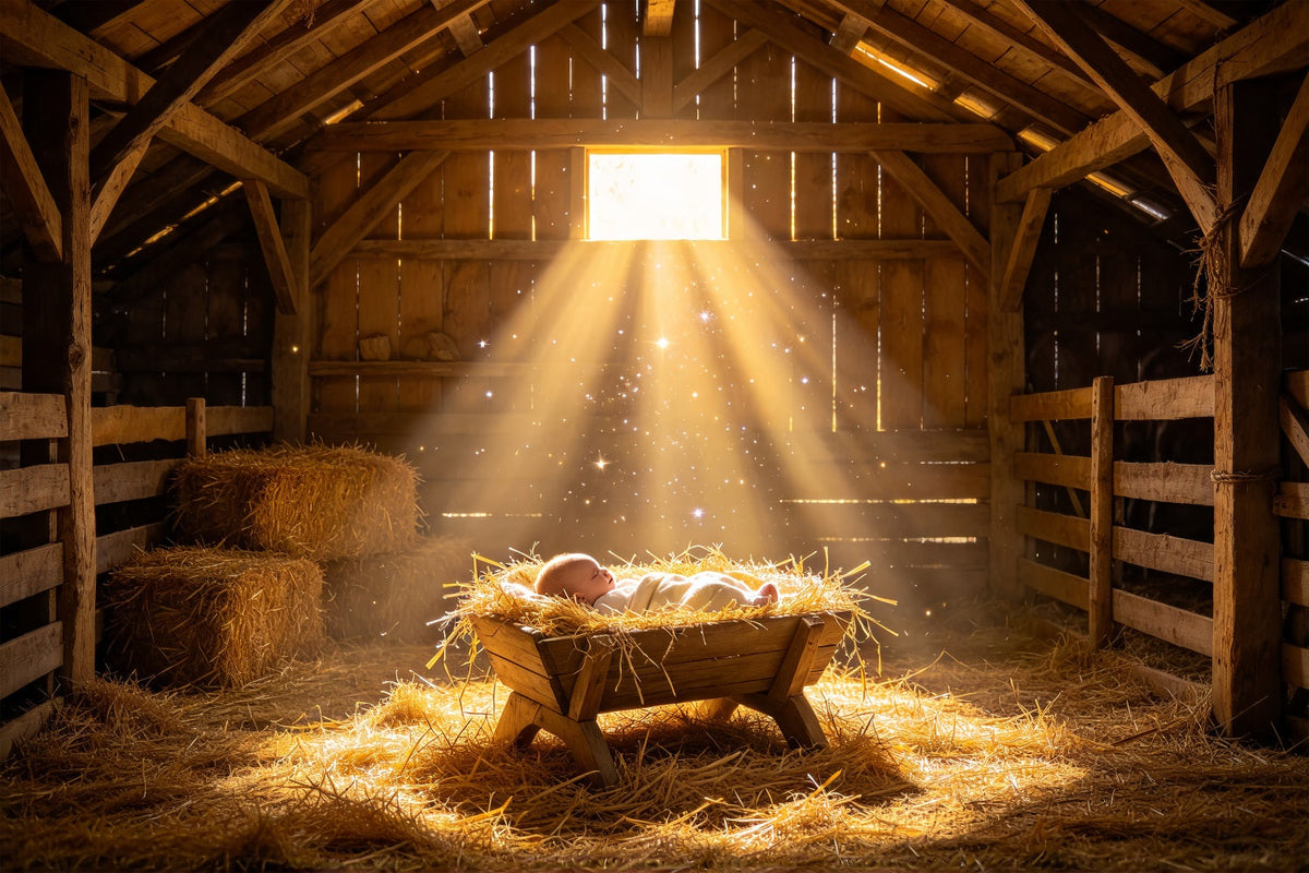 Krippenszene Hintergrund Goldene Krippe Baby Licht ZTT69-58