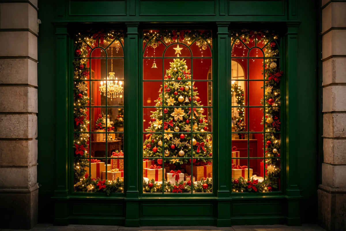 Weihnachtsfenster-Hintergrund Grüne Fensterdekoration Professionelle Weihnachtskulisse ZTT69-6