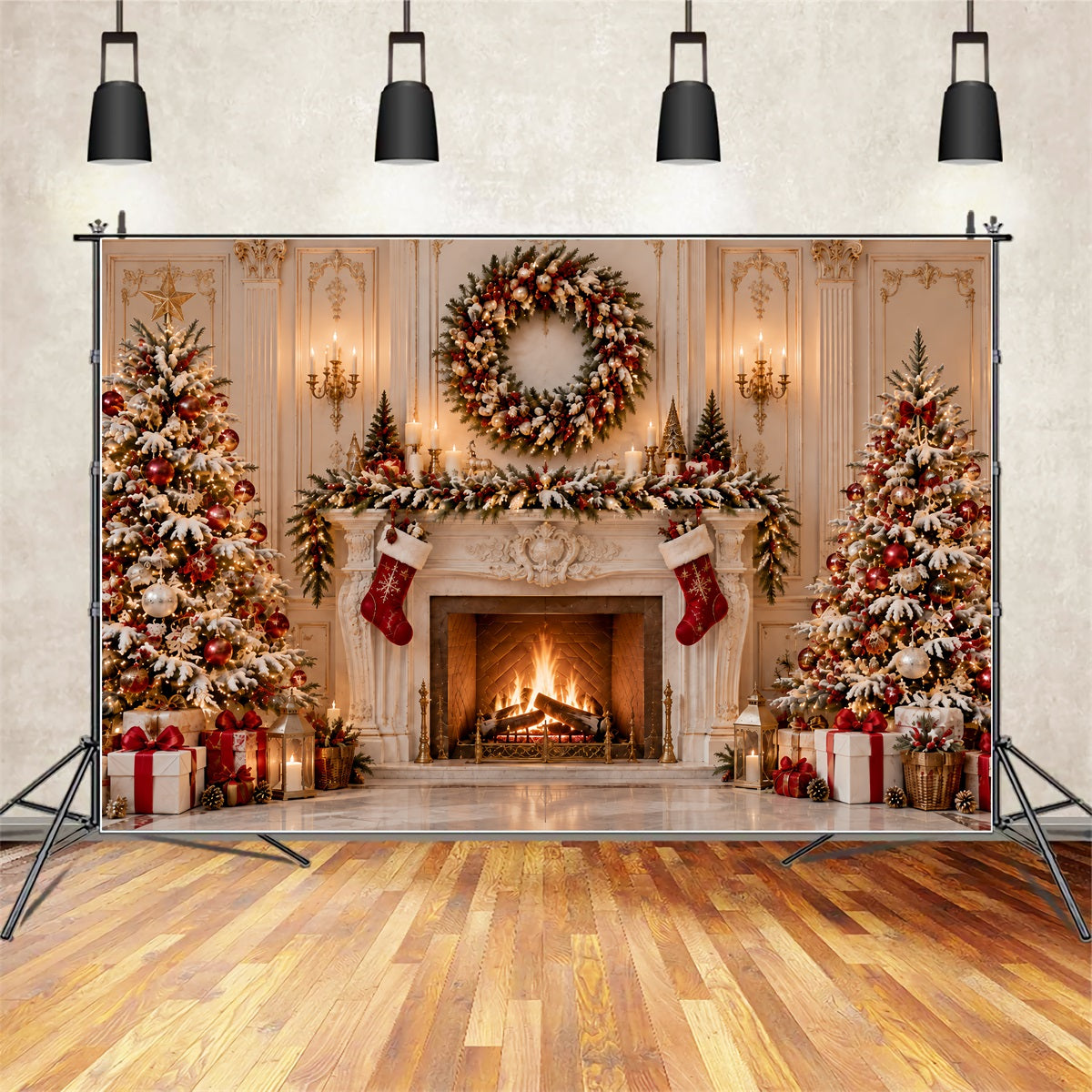 Weihnachtskamin Hintergrund Großer Kranz Kamin Dekoration ZTT69-65