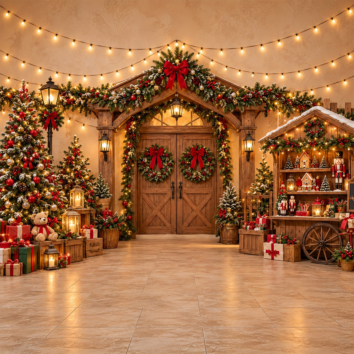 Weihnachtlicher Fotobox Hintergrund Festlicher Holzmakt Eingang ZTT69-70