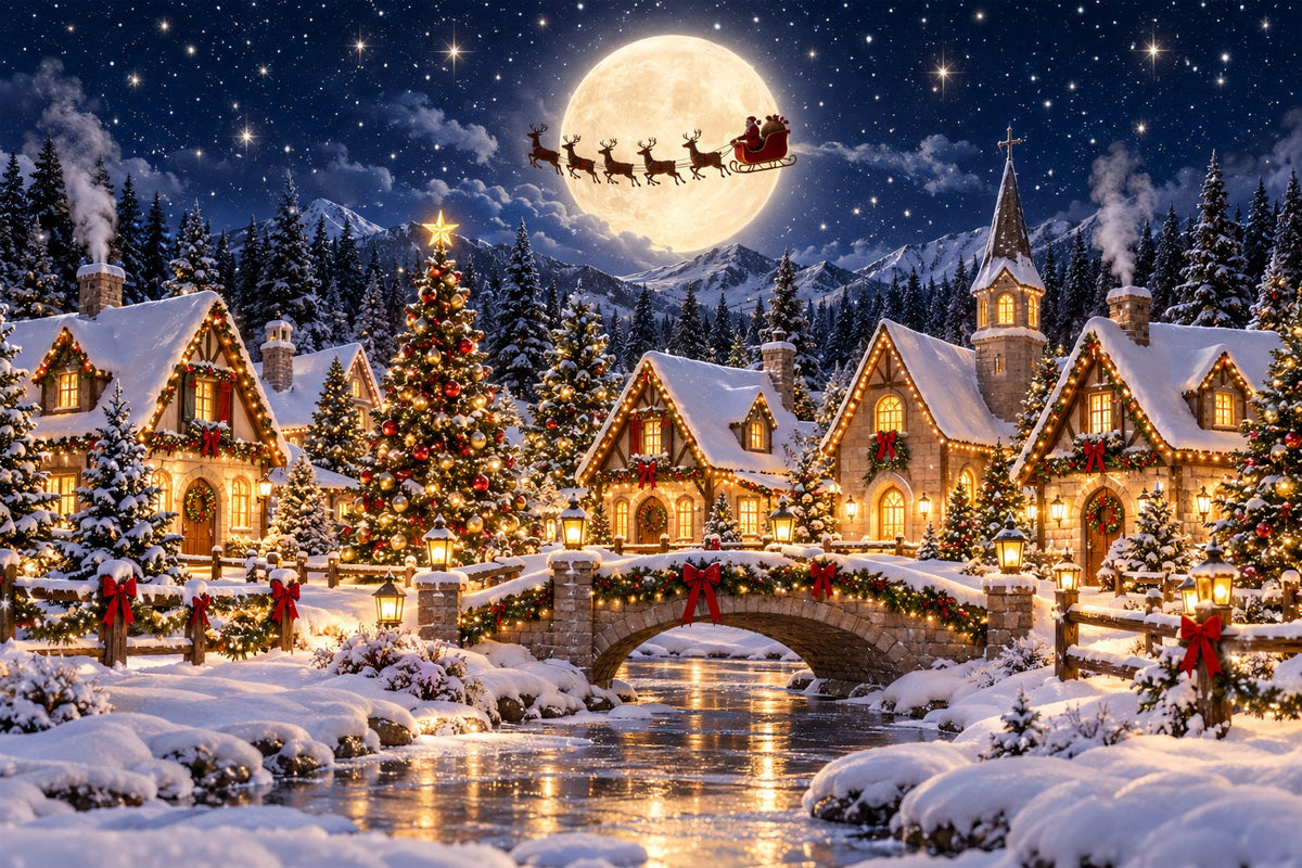 Santa Fotohintergrund Mondbeschienener Santa Dorf Flug ZTT69-74
