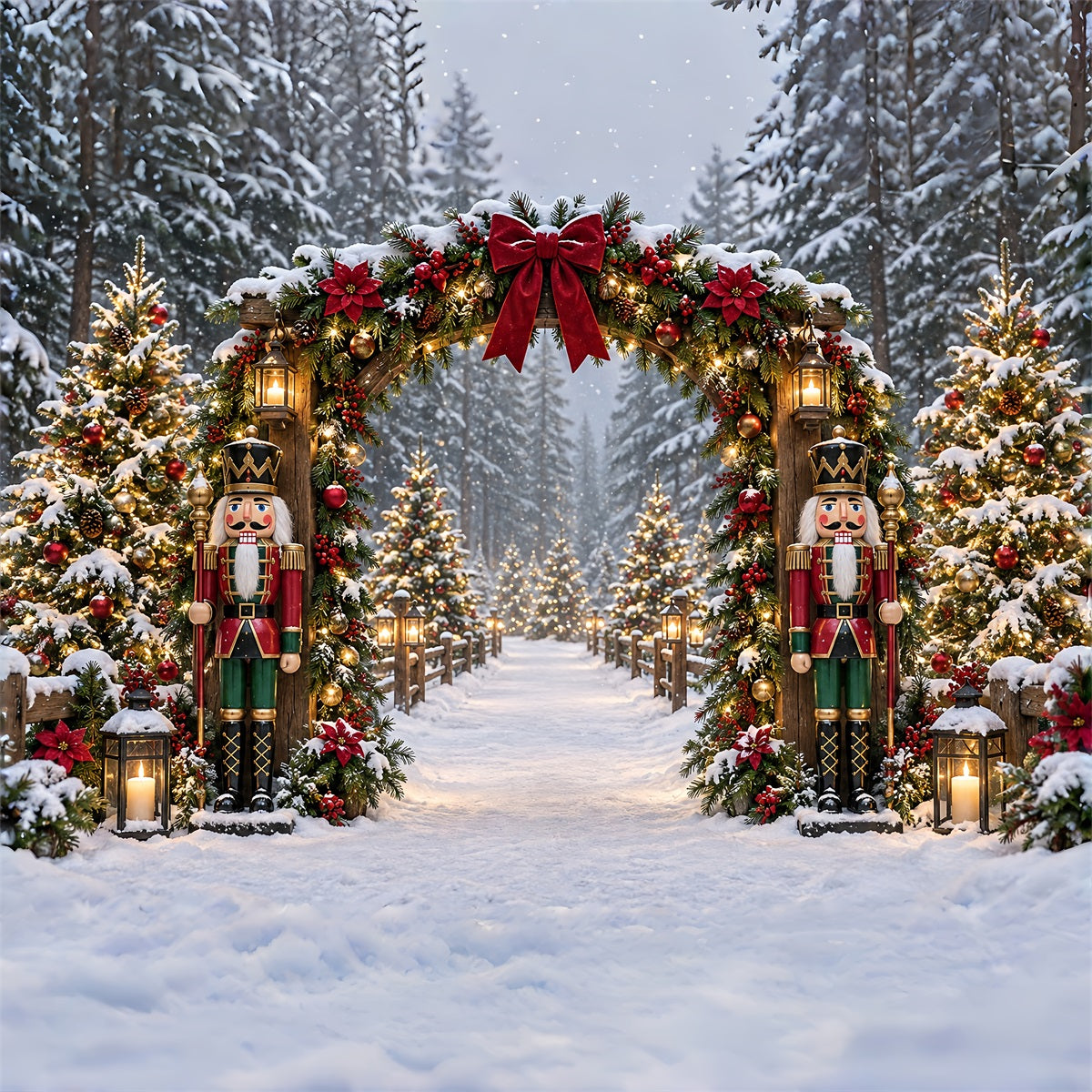 Weihnachtslichter Hintergrund Verschneiter Nussknacker Girlandenbogen ZTT69-79