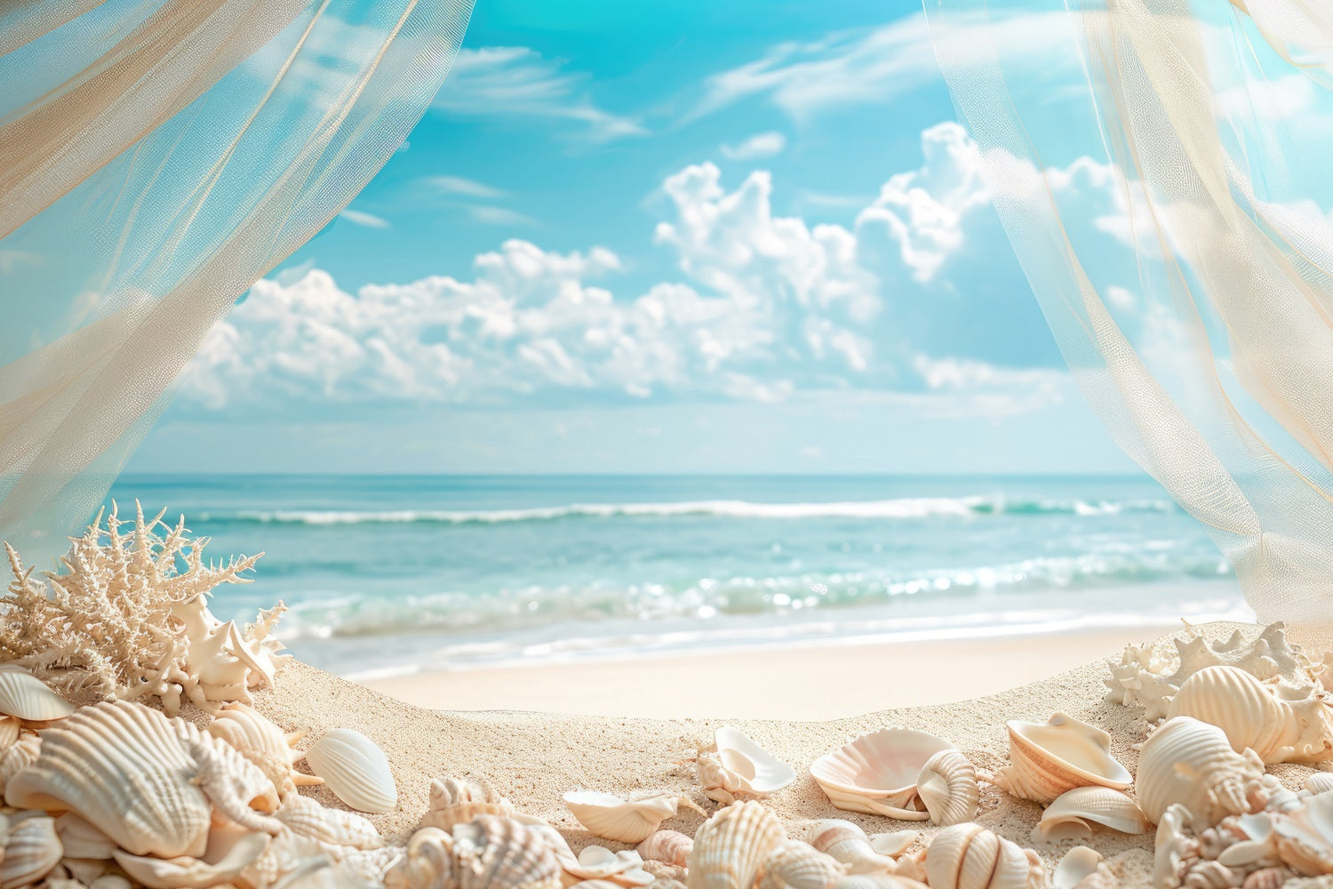 Strand Fotokulissen Muschel Vorhang Sommer Hintergrund ZXY3-28