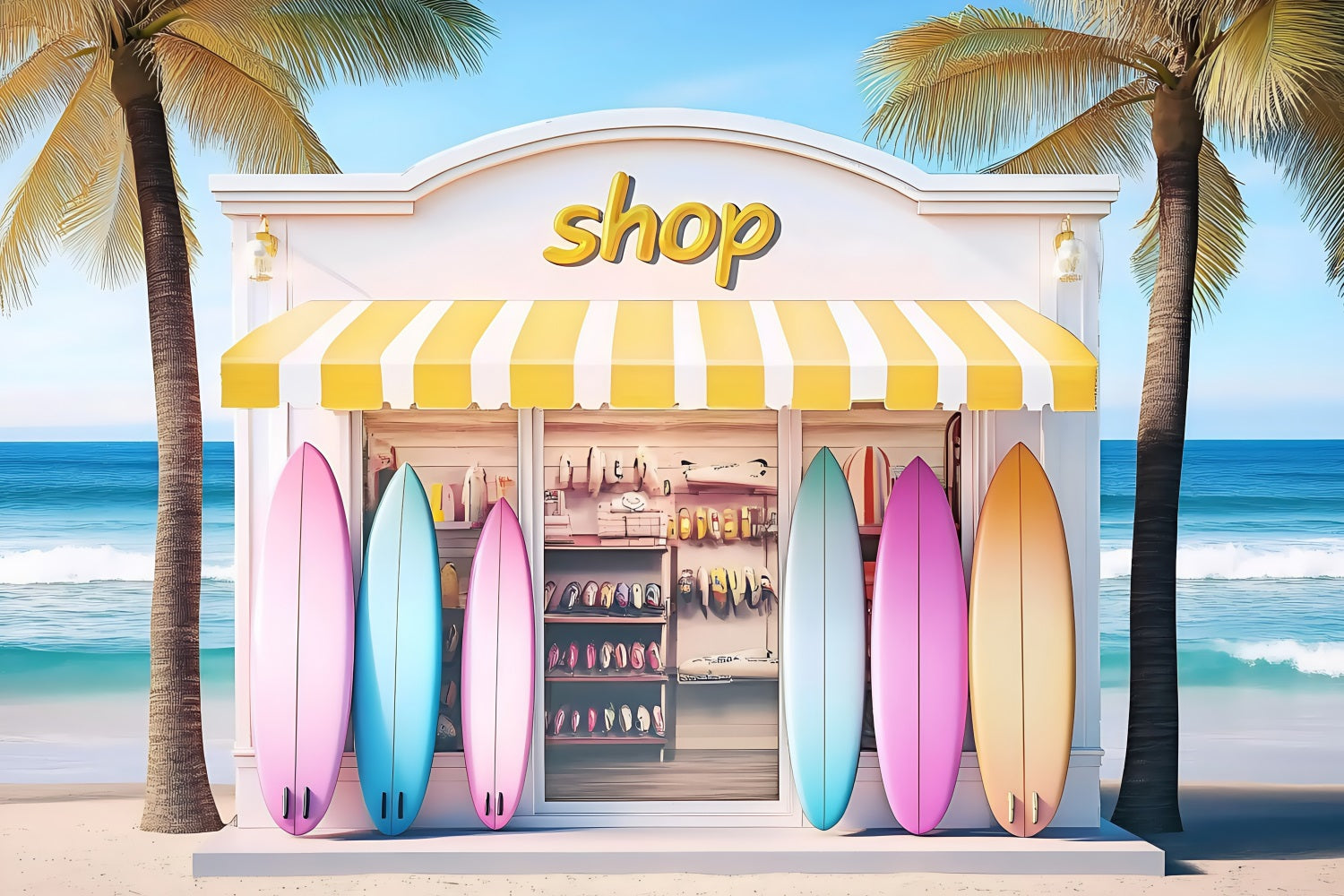 Strand Backdrop Gelbe Streifen Surfbrett Sommer Backdrop ZXY3-8