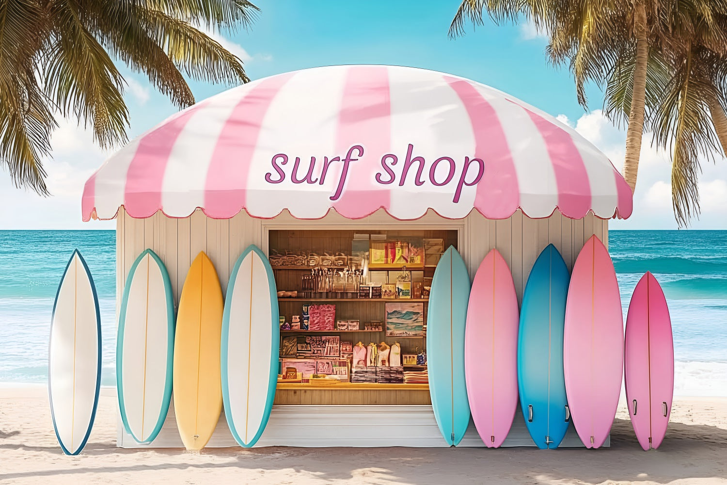 Sommer-Hintergrund Bunte Surfbretter Shack Strand-Hintergrund ZXY3-9