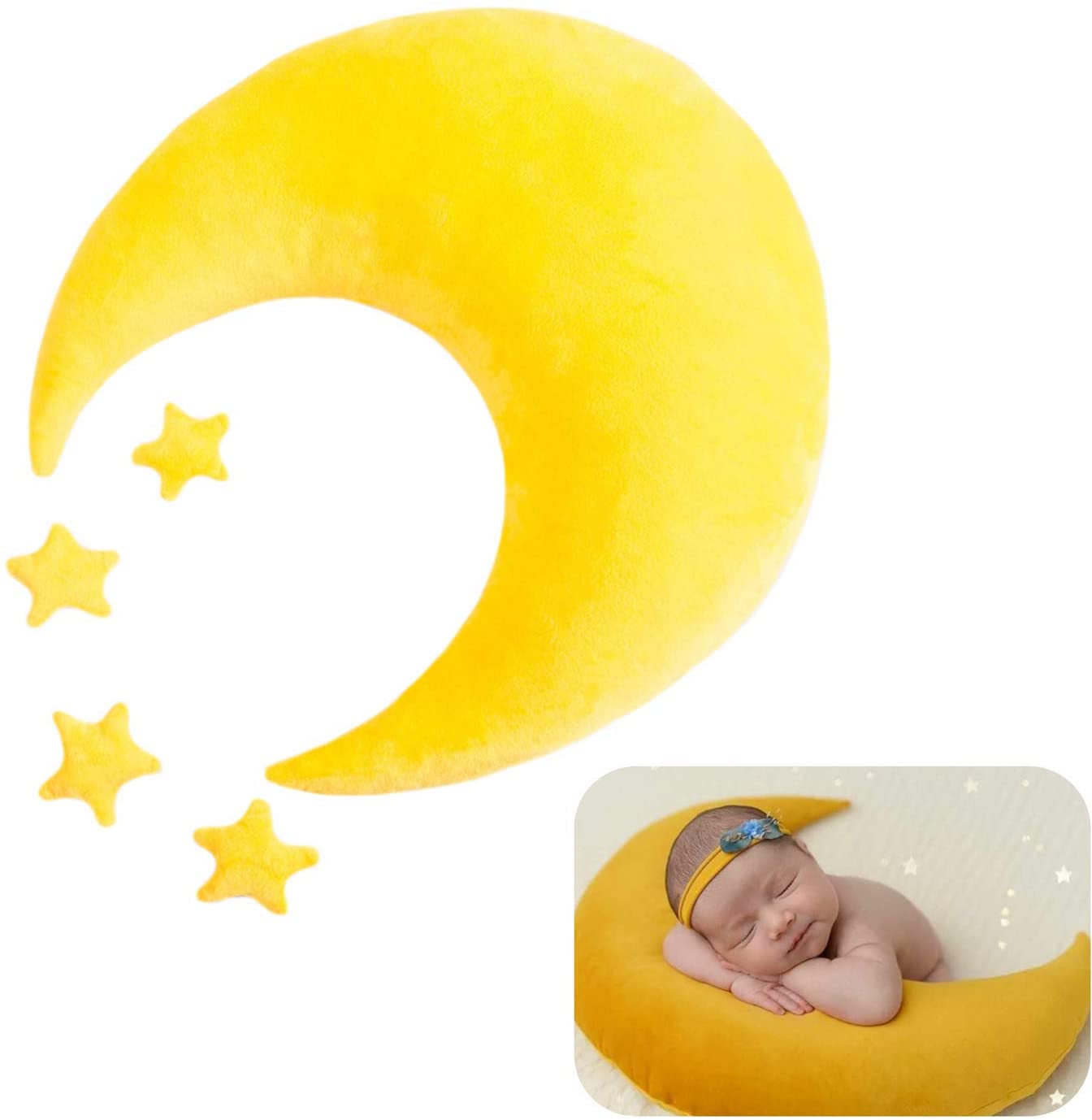 1+4pcs Neugeborenes Baby Fotografie Prop Hintergrund Crescent Moon Star Plüsch Kissen Set