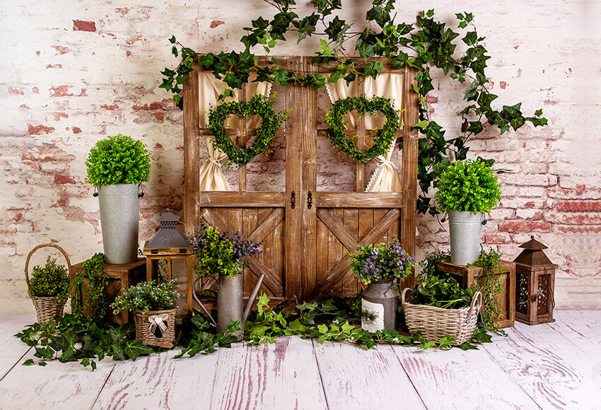 Frühling Grüne Pflanzen Holz Fenster Hintergrund D1052