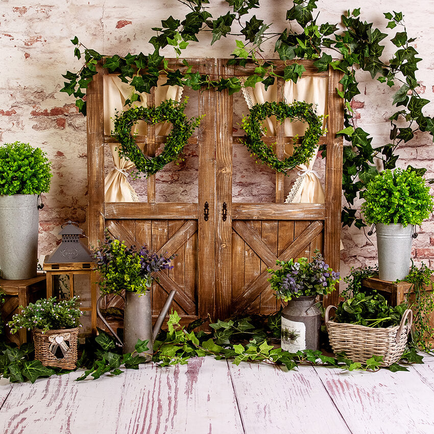 Frühling Grüne Pflanzen Holz Fenster Hintergrund D1052