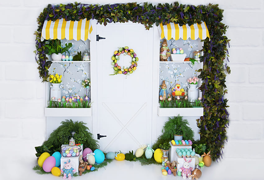 Ostern Shop Eier Blätter Fotografie Hintergrund D1068