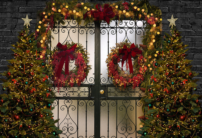 Christmas Door Wreath Lights Decoration Backdrop D900