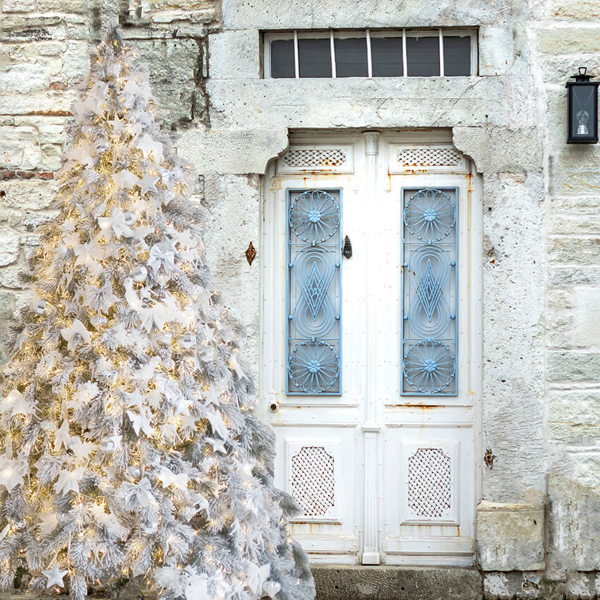 Stein-Haustür-Weihnachtsbaum-Hintergrund-D931