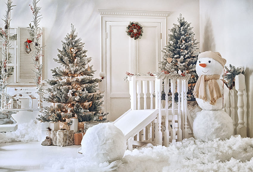 Weihnachtsbaum-Schneemann-Fotostudio-Hintergrund D986