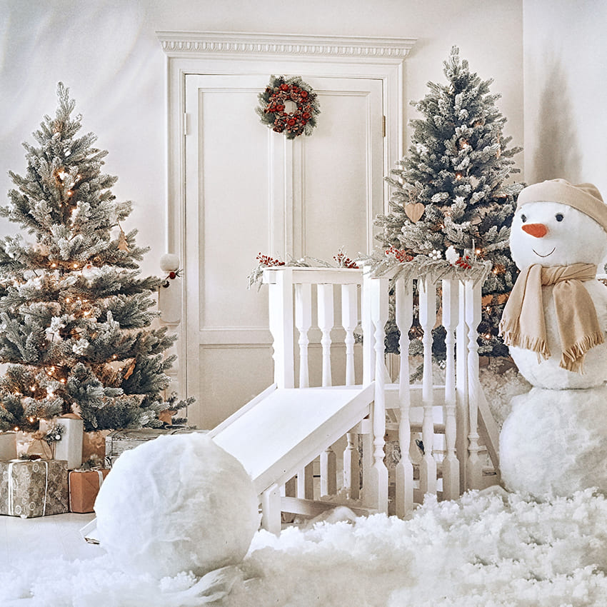 Weihnachtsbaum-Schneemann-Fotostudio-Hintergrund D986