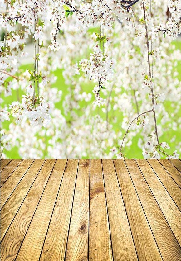 Photography Backdrop White Spring Flowers Bokeh Backdrop F-2338