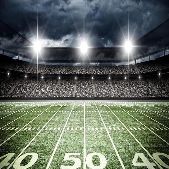 Football Field Backdrop Stadium Lights Green Lawn Background G-305