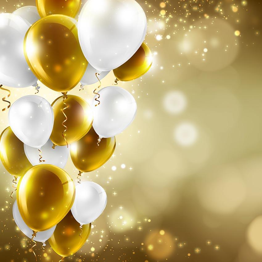 Golden White Balloons Bokeh Brown Backdrop for Photography G-474