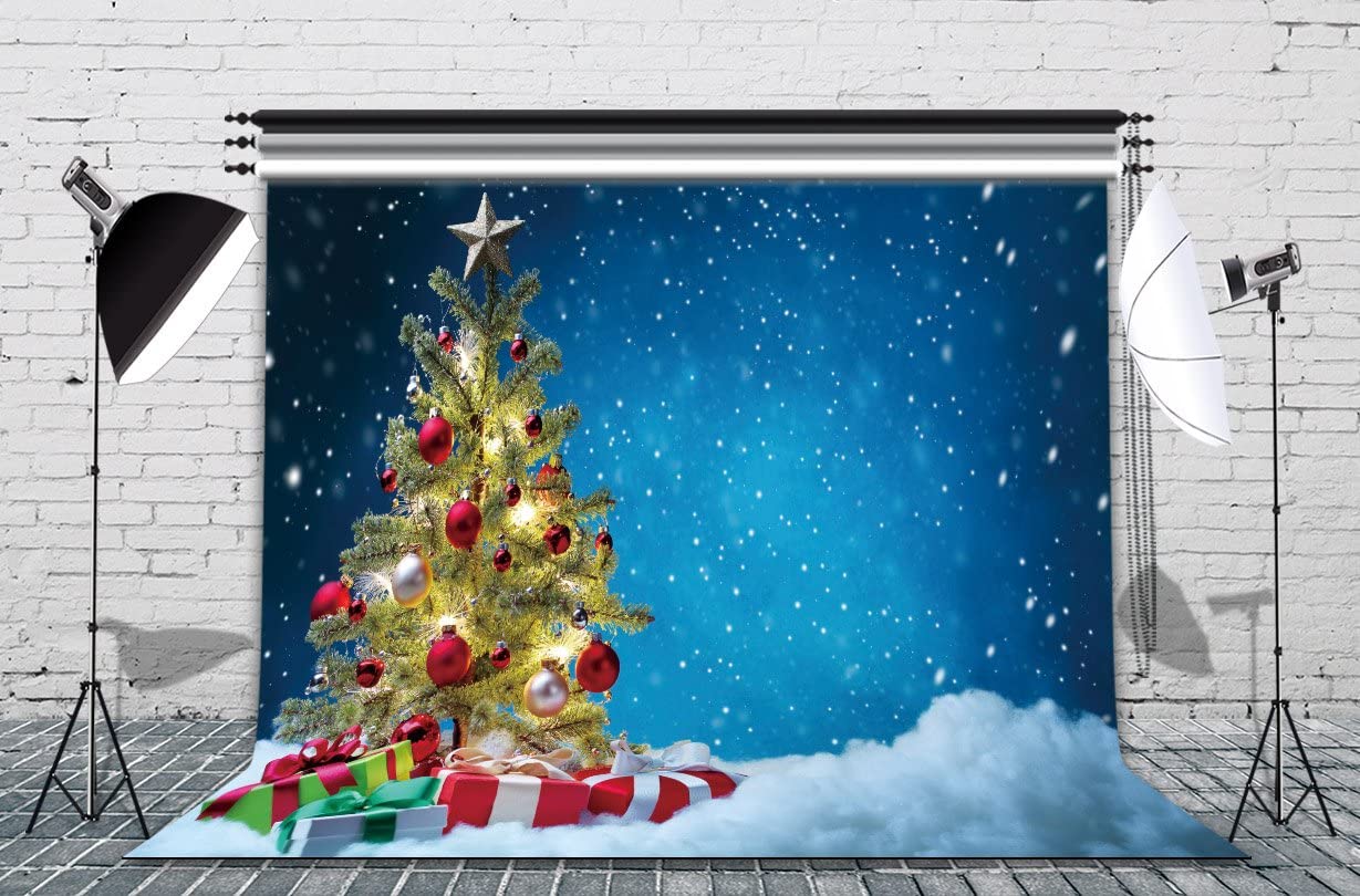 Christmas Tree Blue Background Snow  Photographybackdrop