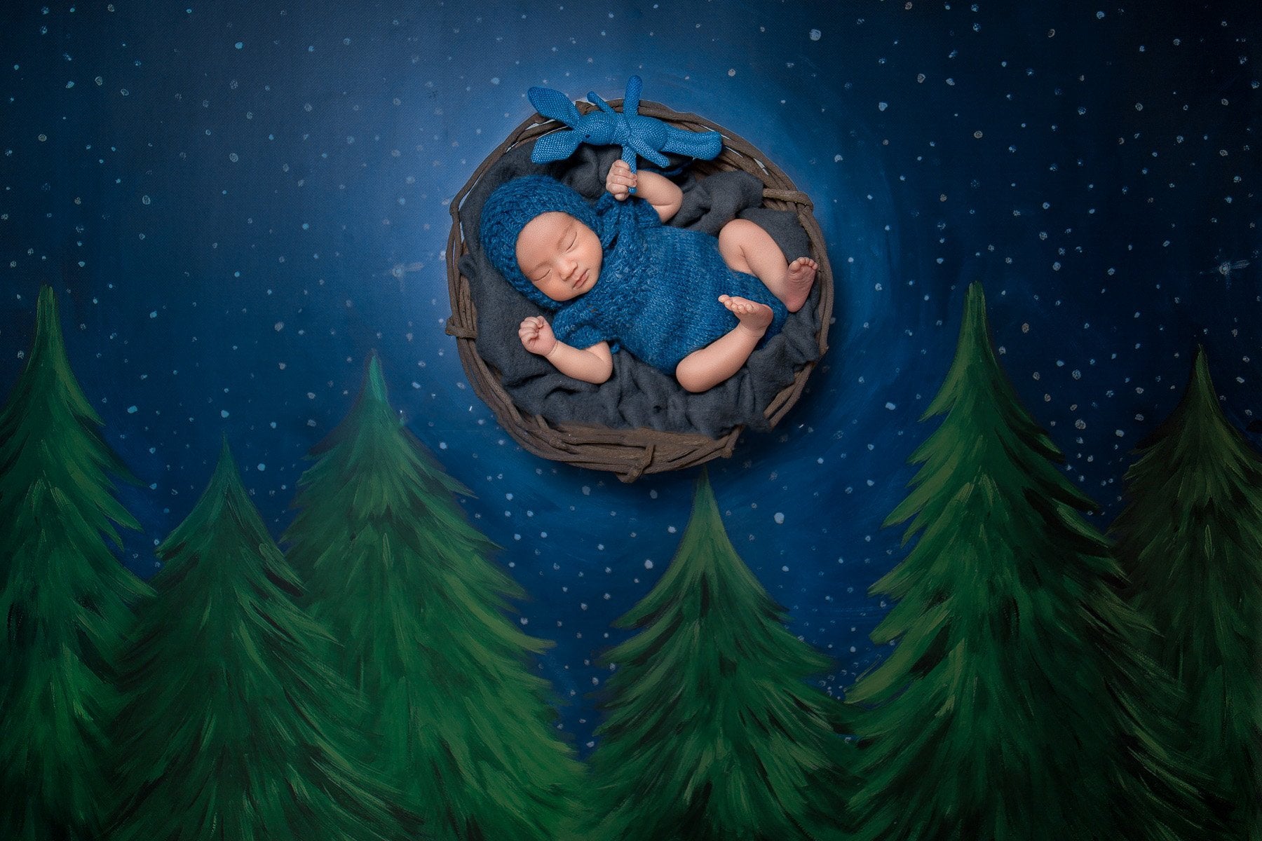 Painting Christmas Tree Moon Stars Night Backdrops for Children Photography NB-185