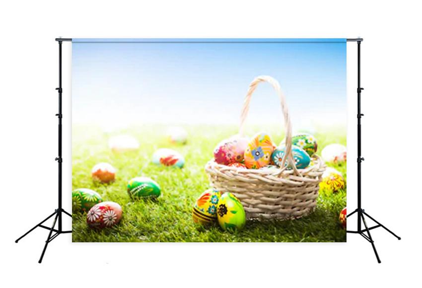 Easter Decorations Spring Grass Easter Eggs Backdrop for Photos SH046