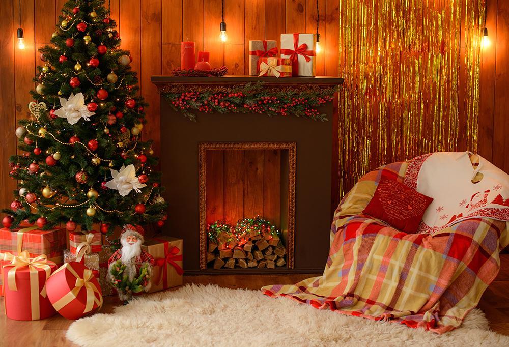 Christmas Sofa Gift Fireplace Photography Backdrops DBD-H19192